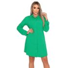 Vestido Chamise Verde Manga Longa Com Botão Punho Chemise