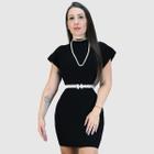 Vestido Colete Manga Curta Tricot Mousse Inverno Chique