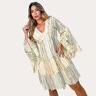 Vestido Curto Boho Chic De Crepe Com Manga Flare