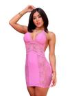 Vestido Curto Bojo Decote Rosa Ajustável Renda Elegante