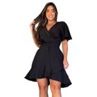 Vestido Curto Heloisa Envelope Viscose Manga Curta Soltinho