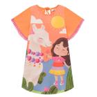 Vestido Curto Infantil Meia Malha Laranja Estampado Kukiê