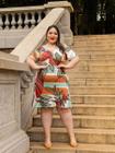 Vestido Curto Plus Size Lacinho Drapeado no Decote Estampado