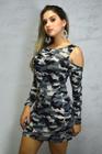 Vestido Curto Viscolycra Ombro Vazado Militar