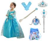 Vestido Da Frozen Infantil kit Completo/7 itens