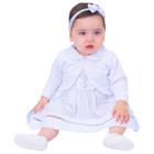 Vestido de bebê batizado com bolero e tiara 100% algodão