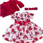 Vestido de Bebê menina infantil 3 peças com bolero e tiara 100% algodão - Imperial Vermelho