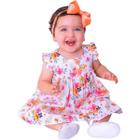 Vestido de bebê menina luxo florido com tiara manga curta 100% algodão mundo nina kids - juliana