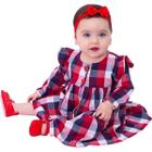 Vestido de Bebê Menina Manga Longa Xadrez Vermelho com Tiara 100% Algodão Cecilia