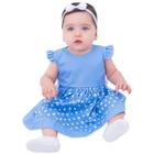 Vestido de Bebê Roupa Menina Infantil Com Tiara 100% Algodão Minnie Azul