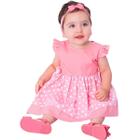 Vestido de Bebê Roupa Menina Infantil Com Tiara 100% Algodão - Minnie Rosa