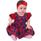 Vestido de Bebê Roupa Menina Infantil Com Tiara 100% Algodão - Morango