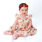 Vestido de Bebê Roupa Menina Infantil Com Tiara 100% Algodão Mundo Nina Mariah