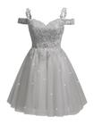 Vestido de boas-vindas SoDigne Floral Lace Appliques Silver Glitter