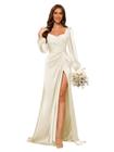 Vestido de dama de honra Dessiny Ivory Satin Mermaid com decote em V longo Slv