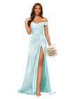 Vestido de dama de honra Dessiny Mermaid Satin Off Shoulder Blue