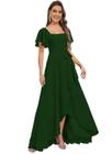 Vestido de dama de honra Monvelli assimétrico em chiffon verde esmeralda