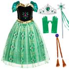 Vestido de festa à fantasia de princesa para meninas com peruca, coroa, maça 4T 5T