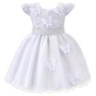 Vestido de Festa Batizado Infantil com Renda e Aplique Borboleta Branco