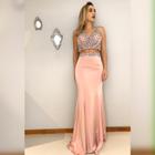 Vestido de Festa Dkreling Bordado Cropped Saia Longo Rose Tamanho M