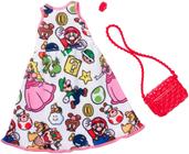 Vestido de Festa Infantil Barbie e Super Mario - Estampa Divertida - Branco