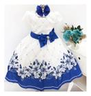 Vestido De Festa Infantil Floral Azul Royal Florista Casamento E Tiara