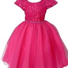 Vestido de festa infantil luxo pink cinto em perolas busto bordado