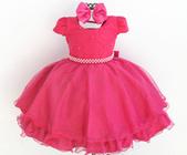 Vestido De Festa Infantil Pink Perola Princesa Luxo E Tiara