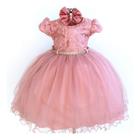 Vestido De Festa Infantil Renda Rosa Rose Luxo E Tiara