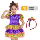 Vestido de Festa Junina Colorido Sortido Infantil Com Tiara
