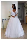 Vestido de Noiva Coleção Esmeralda 10 renda saia tule decote - NoivaBless