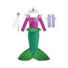 Vestido de Princesa Ariel - Pequena Sereia - Manga Curta em Tule para Festa Infantil