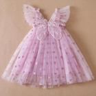 Vestido de Princesa Infantil com Asas de Borboleta - Tule Puff Manga Floral para Dança