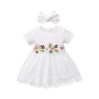 Vestido de Princesa Infantil com Bordado de Flores - Manga Curta e Saia de Tule (1-3 anos)