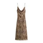 Vestido Deslizante de Tule com Estampa Leopardo - Decote Nas Costas - Estilo Vintage e Sexy para Festa