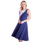 Vestido Duas Cores FICALINDA Azul Marinho e Branco Regata Decote Canoa