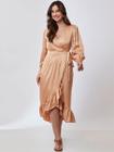 Vestido Envelope Cetim Camel