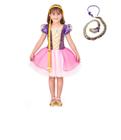 Vestido Fantasia Curto Menina Princesa Rapunzel Enrolados Luxo + Trança