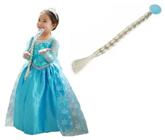 Vestido Fantasia Infantil Elza Frozen com Trança Pronta Entrega