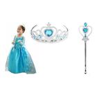 Vestido Fantasia Infantil Frozen Rainha Elsa + Coroa/varinha