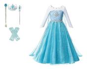 Vestido Fantasia Princesa Cinderela Menina Festa Dama Com Kit Coroa Luva  Varinha