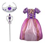 Vestido Fantasia Infantil Rapunzel Enrolados + Coroa/varinha