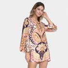 Vestido Farm Curto Beleza Boho Manga 3/4