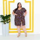 Vestido Feminino Curto Floral decote V leve com fenda manga curta plus size real viscolinho 48 ao 62