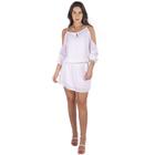 Vestido Feminino Curto Manga Longa Ombro Vazado Moda Verão