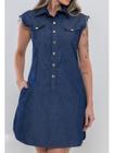 Vestido Feminino Jeans Chemise regata soltinho com botões e bolso moda