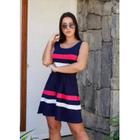 Vestido Feminino Listrado Midi Adulto Manga Regata Básico Casual