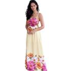 Vestido Feminino Longo Alcinha Fina Confortável Floral Elegante Casual Modela o Corpo Fresquinho