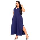 Vestido Feminino Longo  Regata Com Bolso Plus Size Moda Despojada Mullet tendencia Fenda Lateral