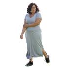 Vestido Feminino Midi Longo Verão com Fenda e Bolsos